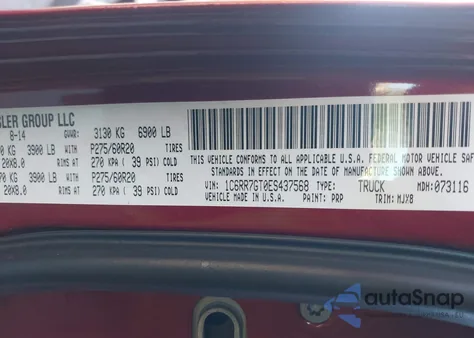 2014 Ram 1500 Big Horn из США, поврежденный, VIN 1C6RR7GT0ES437568